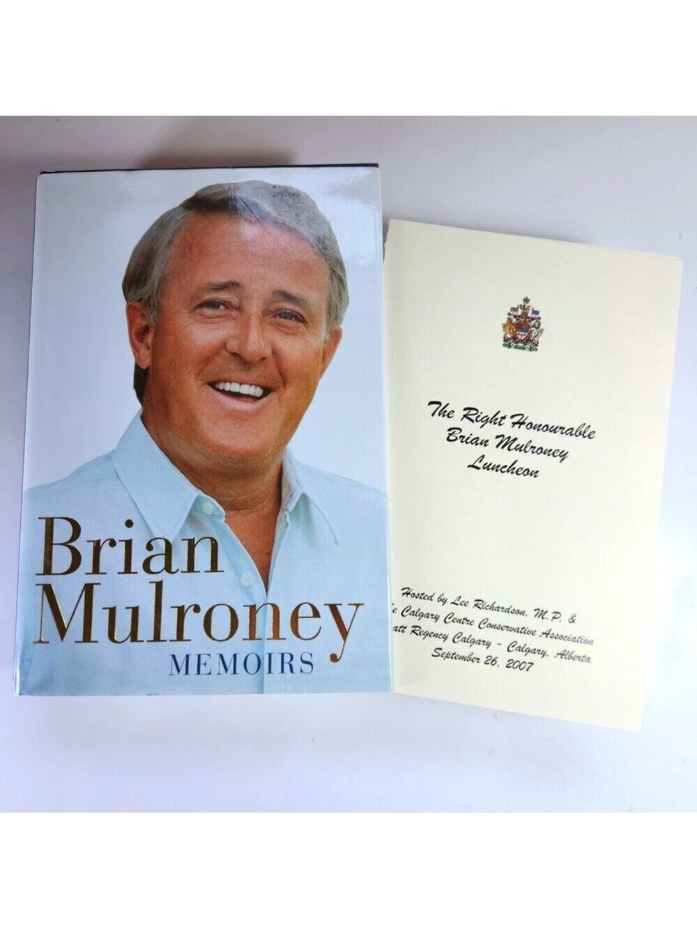 Brian Mulroney Memoirs Signed First Edition Hardcover With Luncheon Pamphlet